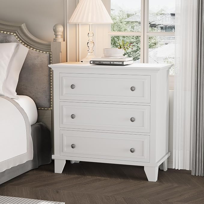 GAOMON 3 Drawer Dresser for Bedroom, White Wood Chest of Drawers Bedroom Dresser, Rustic Small Drawers Dressers Nightstand Wooden Closet Storage Cabinet for Living Room - Image 3