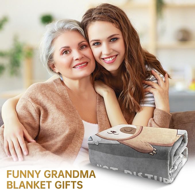 Funny Gifts for Grandma, Grandma is Charging Sloth Blanket, Birthday Gifts for Grandmas from Grandkids,Grandmas Gitts for Mothers Day Christmas, Soft Sloth Blanket for Grandmother, Grey, 60" x 50"