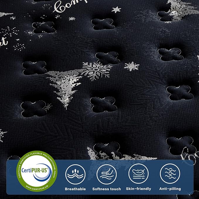 Queen Mattress, 12 Inch Hybrid Memory Foam Mattress for Back Pain Relief, Pocket Springs and Motion Isolation, CertiPUR-US Certified, Fiberglass Free, Queen Size Mattress in a Box, 60x80x12 Black