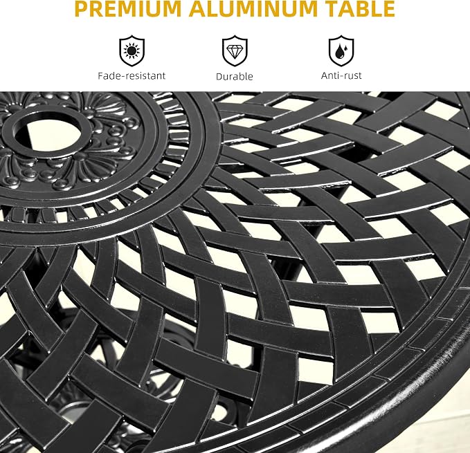 DWVO 30 Inches Round Patio Dining Table with Umbrella Hole, Antique Cast Aluminum Outdoor Bistro Table Outdoor Side Table for Backyard, Garden, Patio, Porch, Black - Image 5