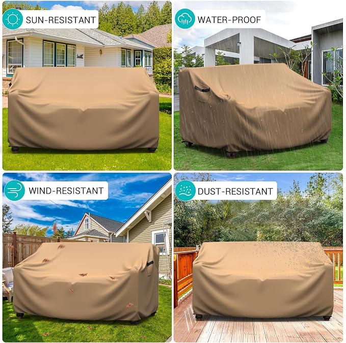 Patio Sofa Cover Waterproof - Heavy Duty 3-Seater Outdoor Couch Cover, Patio Furniture Covers with Air Vent and Handles, 78"L ×42" D×32" H, Brown - Image 5