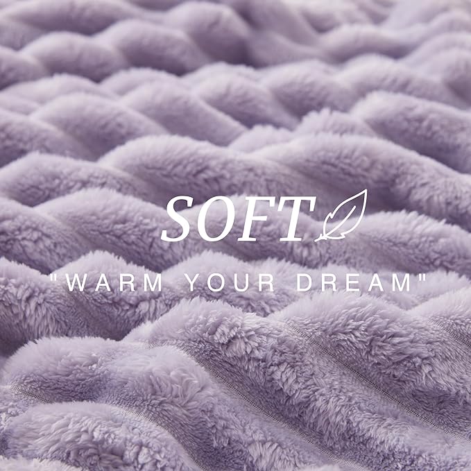 EXQ Home Fleece Blanket Twin Size for Couch or Bed - 3D Stripe Jacquard Decorative Blankets - Cozy Soft Lightweight Fuzzy Flannel Blanket Suitable for All Seasons(60"??80",Light Purple)