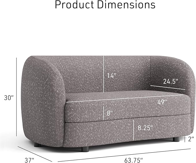 Furniture of America Nimiane Modern Boucle 3 Piece Sofa Set with Curved Arms and Wooden Legs, Accent Furniture Sets for Living Room, Home Office, Bedroom, Lounge, Charcoal Gray