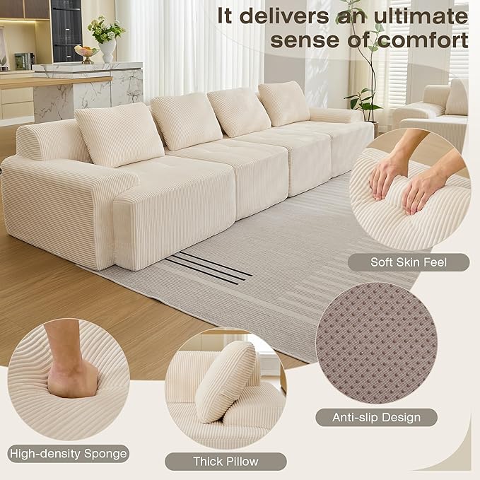 Modular Sectional Sofa, 6 Seat Modular Couch, Modular Sofa with Deep Seat and Detachable Pillow (White, 8 Pieces-Rowshape 2 Side)