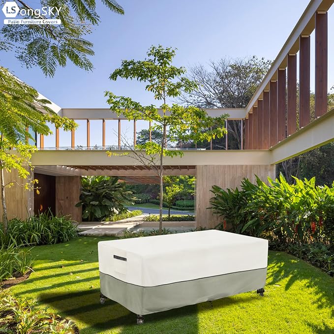 Outdoor Coffee Table Cover,Waterproof Rectangular Patio Small Side Table Cover,42 x 26 x 16 inch,Outdoor Table Covers Waterproof Rectangle,White&Grey-green. - Image 4