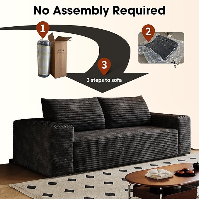 3 Seater Couch for Living Room, 71.3 INCH Fluffy Corduroy Boneless Couch Cloud Loveseat with Wide Armrest, Upholstered Floor Sofa in A Box, No Assembly Required