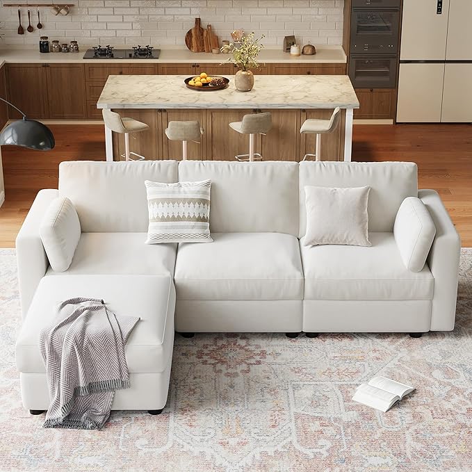 GAOMON Oversized Modular Sectional Sofa, 4 Seater Sectional Couch, 104" L Shaped Sofa with Movable Ottoman, Convertible Modular Couch for Living Room Apartment and Office, Chenille Beige