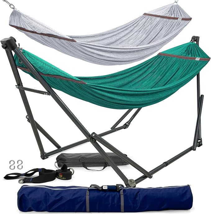 Tranquillo Combo x2 Hammocks with Stand for Outside & Tree Straps, Heavy Duty Hammock with Stand 600lbs for Indoor Outdoor Patio Backyard, x2 Hammocks for 2 Person (Combo - Peacock, Medium) by Tranquillo