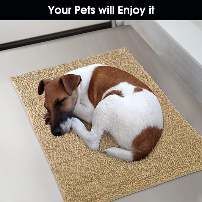HOMEIDEAS Doormat Indoor Entrance, 32"x20", Highly Absorbent Chenille Muddy Dog Washable Non Slip Front Welcome Door Floor Mat for Entryway, Beige - Image 7