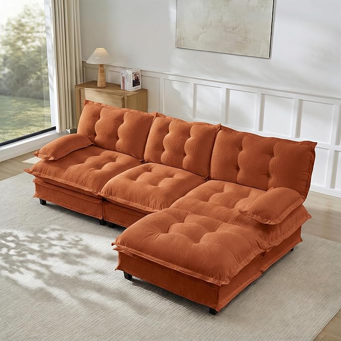 108" Oversized L Shaped Modular Sectional Sofa with Reversible Ottoman, Comfy Chenille Upholstered Cloud Couch 4-Seater Sofa Set for Living Room, Apartment, Office | Free Combination, Tufted