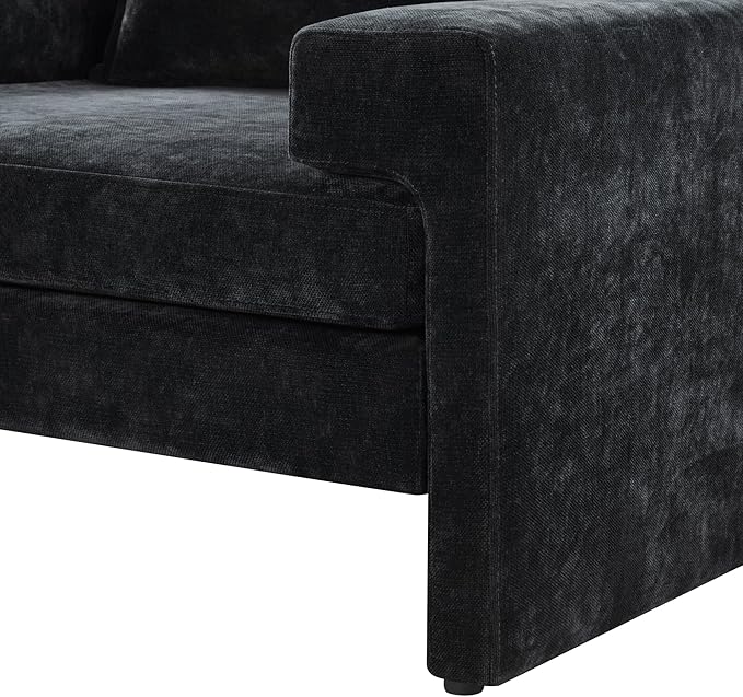 Christopher Knight Home Aylen Modern Chenille Upholstered Accent Chair with Wide Armrests, Wooden Living Room Club Chair, Bedroom Comfy Reading Chair with Back Pillow, Black