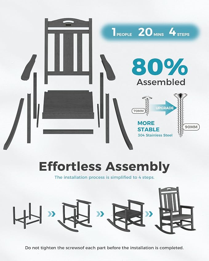 Ciokea Oversized Outdoor Rocking Chairs Set of 2, 380lbs Heavy-Duty Large Patio Rocker, High Back Cozy Porch Chairs, Weather Resistant Patio Rocking Chairs for Outside, Fire Pit, Deck, Dark Grey - Image 9
