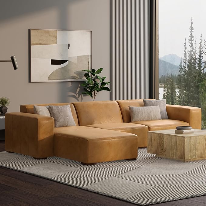 SIMPLIHOME Rex Left Chaise Sofa Module in Full-Grain Genuine Leather, Sienna, 44-inches W x 69.5-inches D, Handcrafted Modern-Style Left-Arm Chaise Lounge Chair for Living Room and Family Room