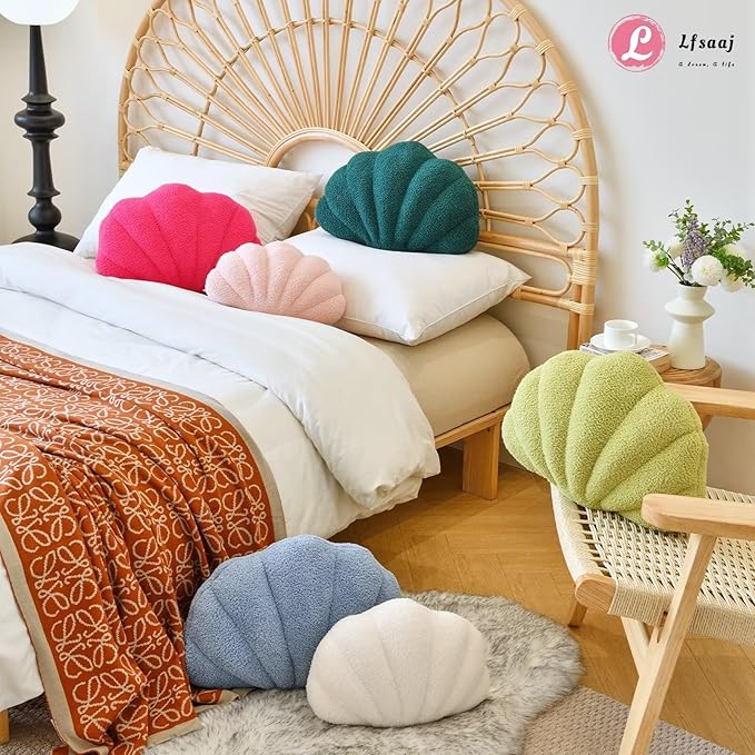 Lfsaaj Pink Seashell Throw Pillows, Shell Shaped Throw Pillows, 13 Inch Soft Home Decorative Pillow Plush Cushion for Bed Couch Living Sofa Room Decor Accent Throw Pillow