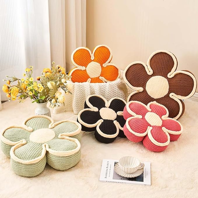 Kcvvcr Flower Pillow, Soft Flower Shaped Floor Cushion, Flower Decorative Throw Pillow, Cute Flower Seating Cushion, Flower Room Décor Plush Pillows for Sofa Couch Bed (17.7 Inch, Peach Pink)