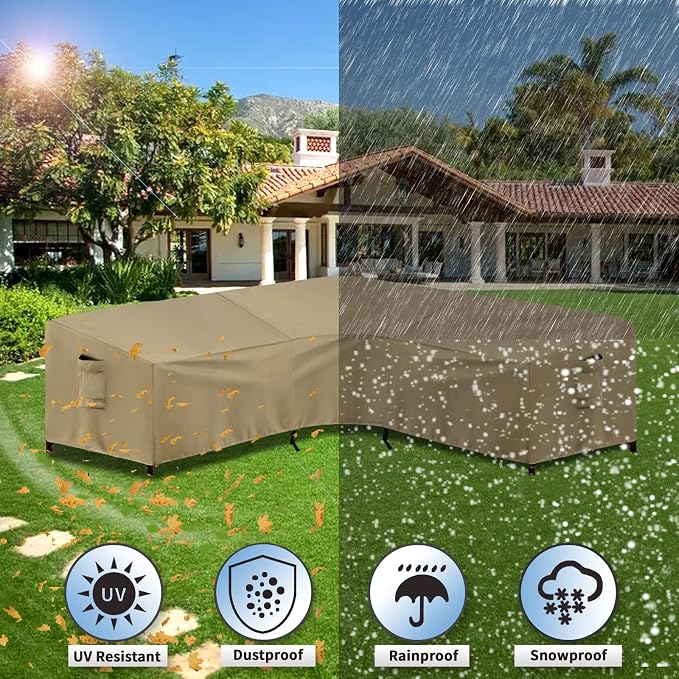 PureFit Outdoor Sectional Sofa Cover Waterproof V Shaped Patio Furniture Covers for Deck, Lawn and Backyard, 100”x100”, Camel - Image 6