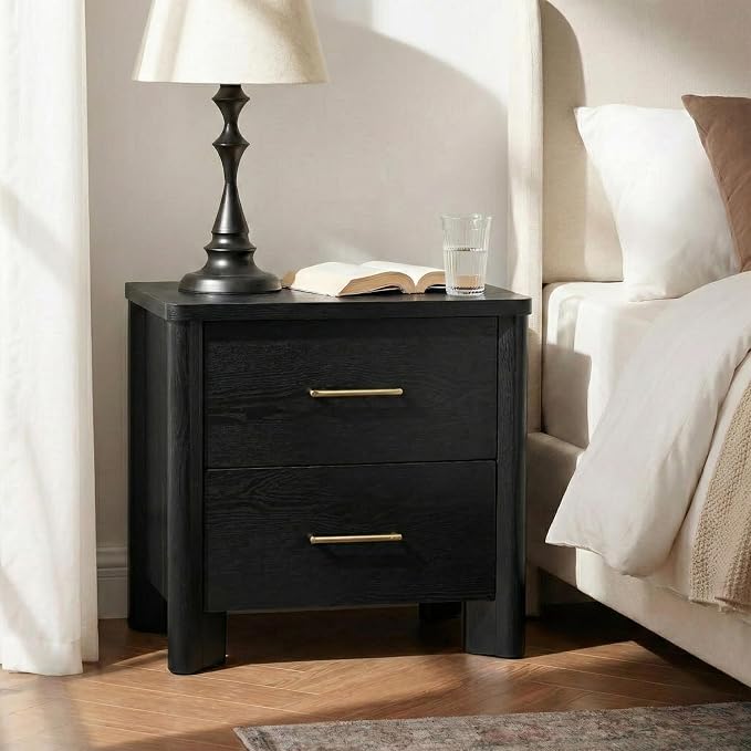 24/7 Shop at Home Sawer Modern 23-inch Wood Nightstand with 2 Drawers and USB Ports, Wooden Night Stand for Bedroom, Apartment, Small Bedside Table, Black by 247SHOPATHOME