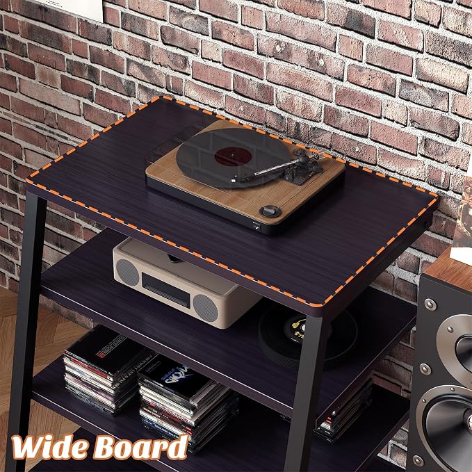 Besiost AV Media Stand with Outlets, Media Console with LED Lights, Stereo Racks and Stands with Storage Shelves, Media Audio Tower Cabinet, Black Enoby - Image 4