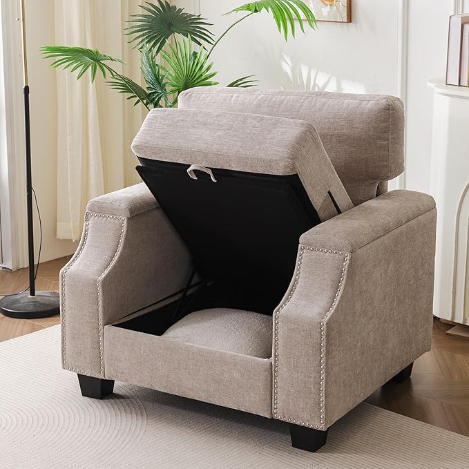 Oversized Accent Chair Set of 2 with Seat Storage,Comfy Living Room Chairs with Armrest Organizer,Oversize Armchair,Big Reading Chair,Sofa Chairs for Bedroom,Velvet,Khaki