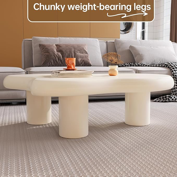 Guyii Cloud Coffee Table, Modern White Coffee Table for Living Room, Cute Irregular Indoor Tea Table with 3 Legs, Easy Assembly (Cream White, 46.06 Inch)