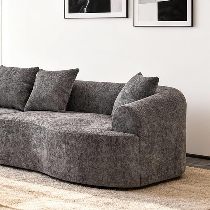 Curved Boneless Sofa Couches 4-Seat Tight Backrest Couch for Living Room Bedroom, Boneless Cloud Sofa with 4 Pillows, Floor Sofa in A Box No Assembly Required