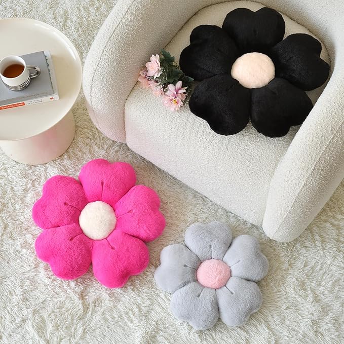 Flower Shaped Pillow, Cute Decorative Throw Pillows with Soft Rabbit Fur for Couch Bed Chair Floor, Christmas Pillow Seating Cushions with Room Décor for Bedroom Living Room(19.6 Inches, Hot Pink)