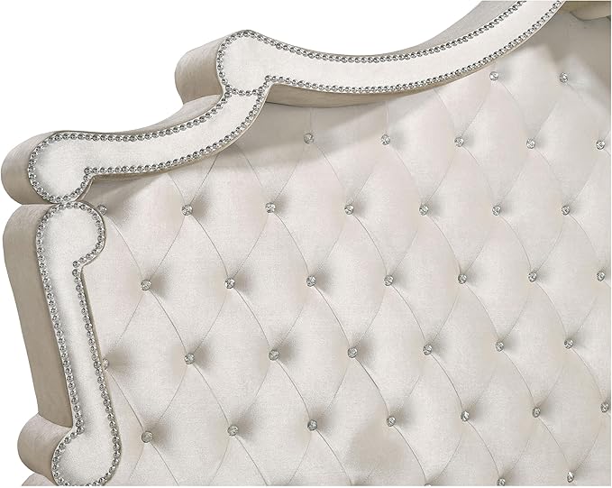 Coaster Home Furnishings Antonella Modern Classic 4-Piece Bedroom Set Velvet Upholstered Eastern King Size Panel Bed Frame 79-inch Headboard Ivory and Camel 223521KE-S4