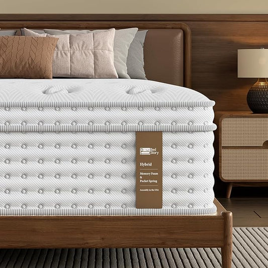 BedStory Medium Firm King Mattress 14 Inch, Hybrid King Size Mattress in a Box, Back Pain Relief, Luxury Pocket Spring Mattress, Fiberglass-Free, 365-Night-Trial, 10 Year Warranty