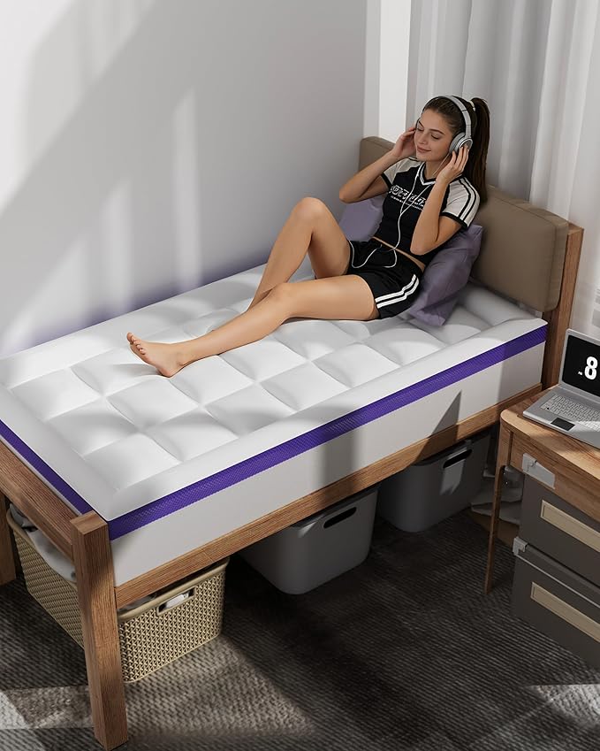ChiXpace Dual Layer 4 Inch Memory Foam Mattress Topper Full XL - 2 Inch Gel Memory Foam and 2 Inch Pillow Top Mattress Pad,7-Zone Egg Crate Full XL Size Mattress Topper (White)