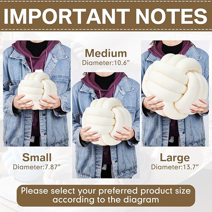Namalu 2 Pcs Soft Knot Pillow Ball, Decorative Round Throw, Soft Knotted Plush Pillows, Handmade Stuffed Ball Pillows Cushion for Bedroom Sofa Couch Home Decor(10.6 Inches,Cream White)