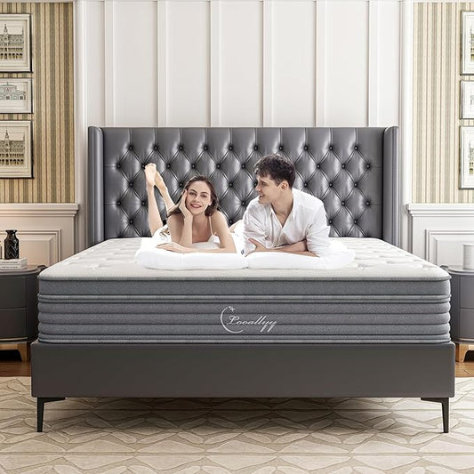 12 inch Queen Mattress,Hibrid Memory Foam Mattress in A Box, Independent Pocketed Spring for Pressure Relief, Motion Isolation for Deep Sleep,Skin-Friendly and Breathable Cotton