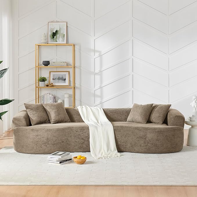 Curved Boneless Sofa Couches 4-Seat Tight Backrest Couch for Living Room Bedroom, Boneless Cloud Sofa with 4 Pillows, Floor Sofa in A Box No Assembly Required