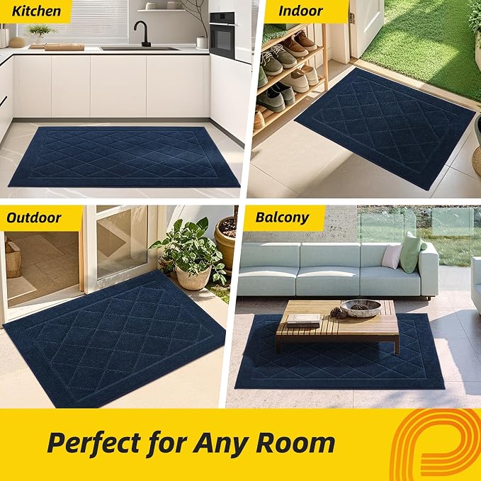 JSEI Dirt Trapper Door Mat 32"x48", Non-Slip Washable Entryway Mats, Dog Door Mat, Stain Resistant and Absorbent Floor Mats, Low Profile Welcome Mat for Front Back Door, Navy Blue - Image 7