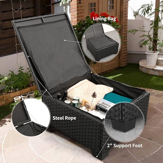 Rattaner Wicker Patio Furniture Set - 3 Piece Outdoor Sectional Couch with Storage Coffee Table, All-Weather Non-Slip Cushions & Waterproof Covers, Peacock Blue