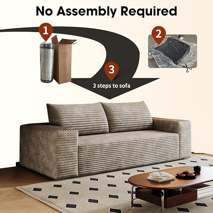 Ball & Cast 63" Loveseat Sofa with Deep Seat,Memory Foam,2 Seater Floor Couch with Corduroy Fabric,No Assembly,Cloud Sofas Couches for Small Spaces Living Room Bedroom Apartment,Easy to Move,Camel