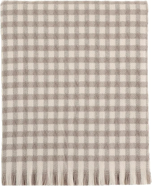 CREVENT Farmhouse Boho Knitted Throw Blanket for Couch Sofa Chair Bed Home Decoration, Soft Warm Cozy Light Weight for Spring Summer Fall (50''X60'' Plaid Tan)