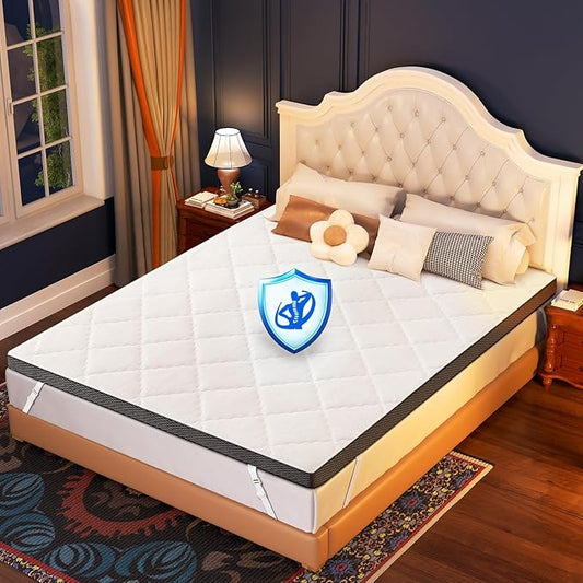 Extra Firm Mattress Topper Queen: 4 Inch Thick High Density Foam Mattress Pad, Extra Support for Pain Relief, Cooling Washable Breathable Anti-Slip Cover, CertiPUR-US Oeko-Tex Certified 80Lx60W