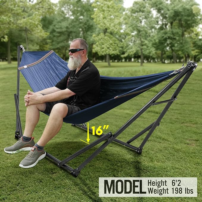 Tranquillo Universal Double Hammock with Stand Included for 2 Persons/Foldable Hammock Stand 600 lbs Capacity Portable Case - Inhouse, Outdoor, Camping, Aegean - Image 9