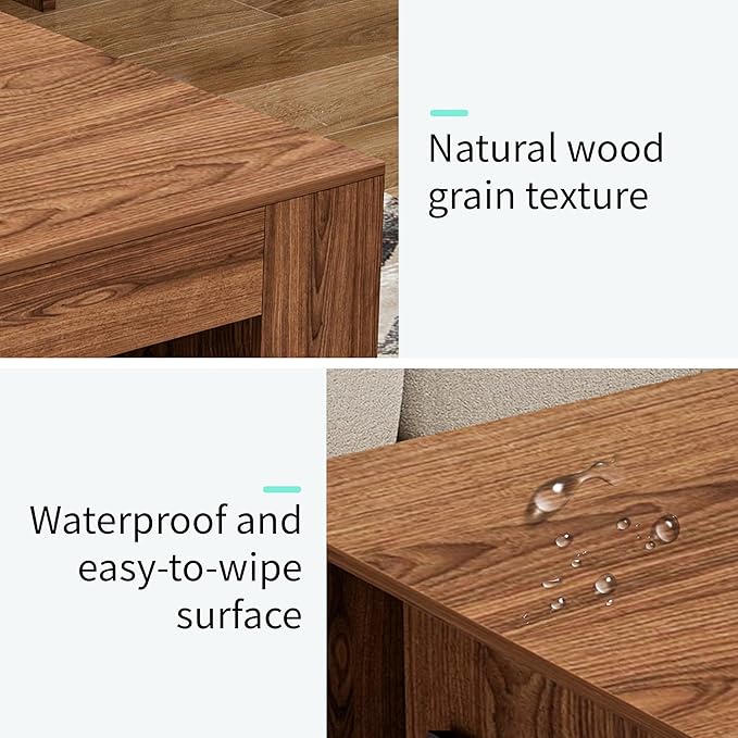 39" Wood Coffee Table for Living Room, Sides Storage with Transparent Legs, Minimalist Farmhouse 2-Tier Storage Shelf Center Table for Home Office, Apartment, Walnut