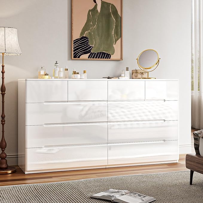 LIVAUVEAD White Dresser for Bedroom,10 Drawer Double Dresser, Modern Chest of Drawers for Bedroom, Living Room, Entryway and Closet,15.7" D x 55.1" W x 31.5" H