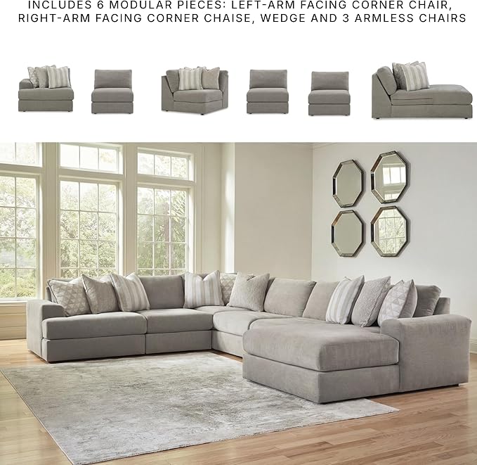 Signature Design by Ashley Casual Avaliyah U-Shape Left-Arm Facing 6-Piece Sectional with Chaise and Reversible Cushion, Gray