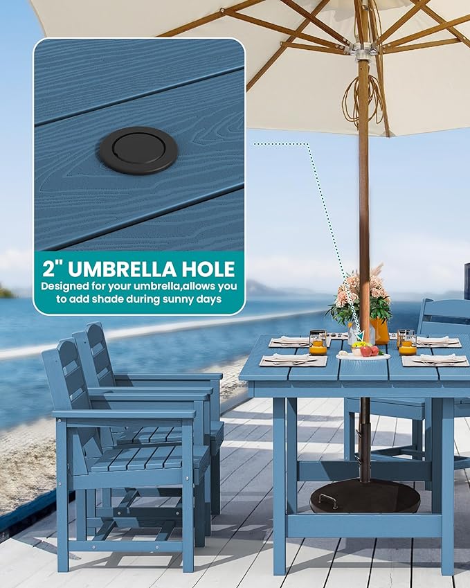 SERWALL Patio Dining Table and Bench Set for 6, Blue - Image 3