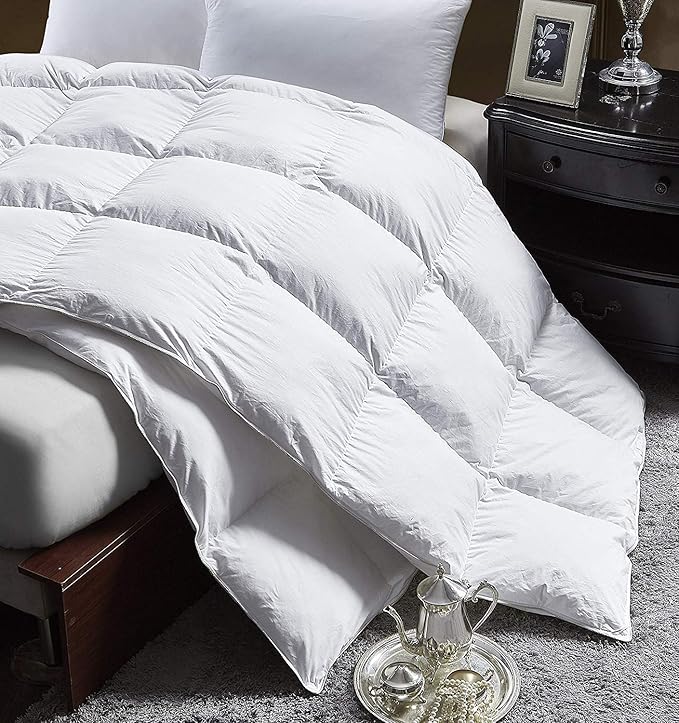 Luxurious Full/Queen Size Lightweight Goose Down Comforter Duvet Insert Summer Weight, 1200 Thread Count 100% Egyptian Cotton, 40 oz Fill Weight, White Color