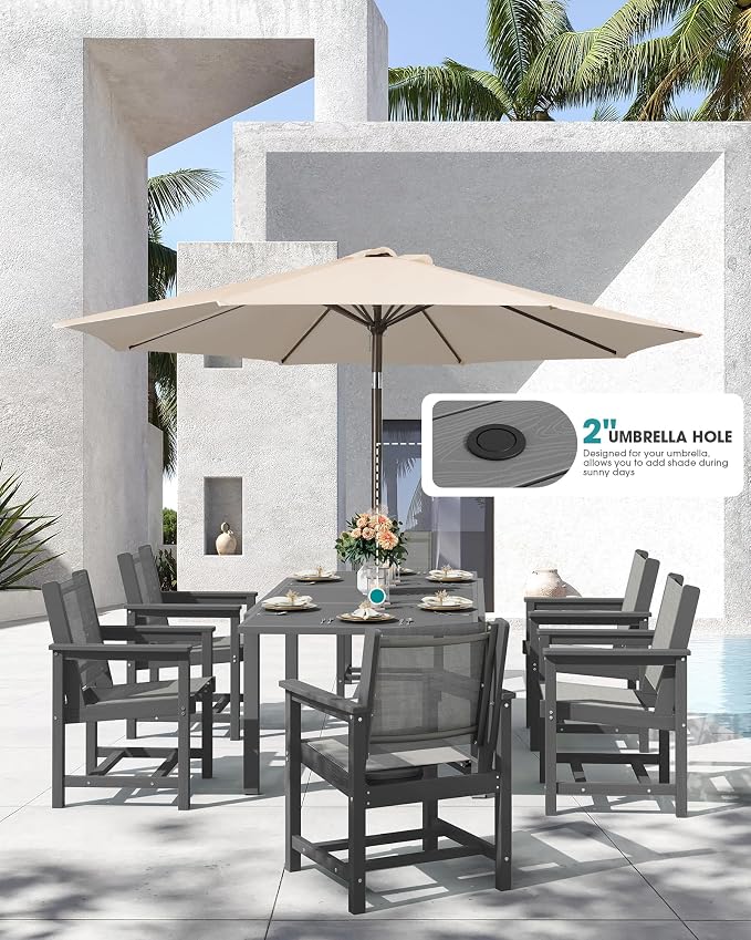 SERWALL Outdoor Dining Chairs Set of 2, All-Weather HDPE Patio Armless Chairs Suitable Outdoor Dining Table, Grey - Image 6