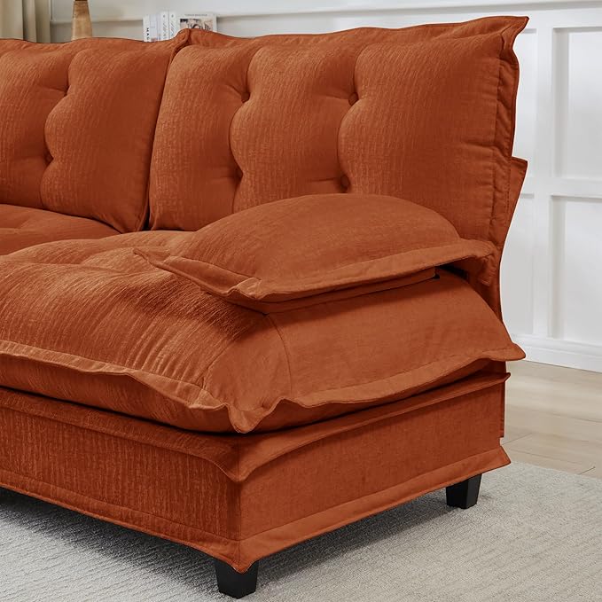 Oversized Modular Sectional Sofa with Reversible Ottoman, 138" Wide L-Shaped Chenille Cloud Couch for Living Room, Deep Seat Furniture Set with Detachable Pillow Armrest and Thickness Cushions | Free Combination, Tufted