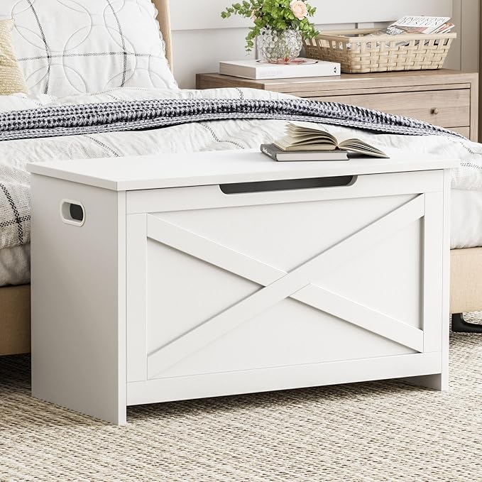 GarveeHome 30 in Storage Chest, Wooden Storage Bench with Safety Hinge, Easy Assembly, Large Shoe Bench for Entryway, Living Room, Bedroom - Image 2
