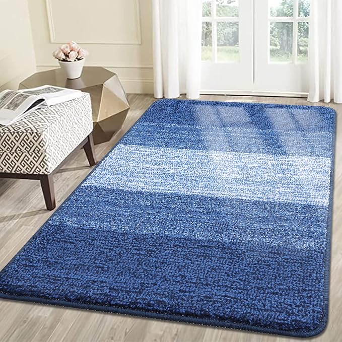 Kitinjoy Indoor Outdoor Door Mat, 59x36 Non-Slip Absorbent Dirt Trapper, Low-Profile Washable Inside Entrance Front Floor Mat, Sturdy Soft Entry Doormats for Entryway, Navy Blue by Kitinjoy