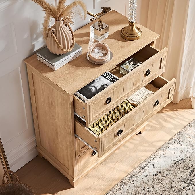 Joaxswe Farmhouse 4 Drawer Dresser for Bedroom, 35" Tall Small Dressers & Chest of Drawers, Rustic Wood Dresser with Metal Handle, Storage Organizer Closet for Living Room, Hallway, Entryway - Image 4