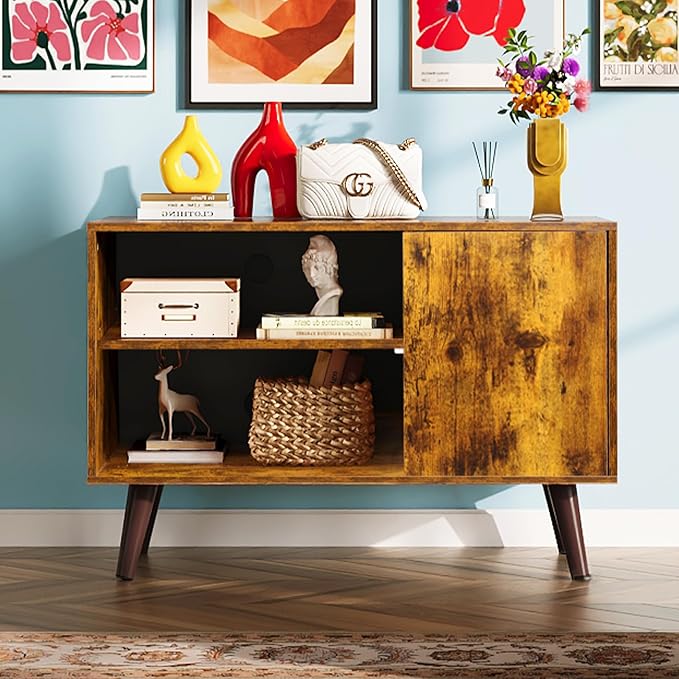 WLIVE TV Stand for 40 Inch TVs, Small Entertainment Center with Storage Cabinet, Mid-Century Modern TV Stands for Living Room and Bedroom, 32" TV Console, Brown - Image 9