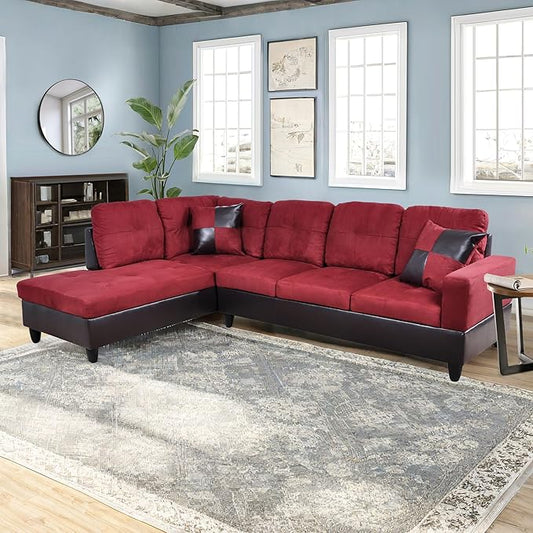 NicBex L Shaped Couch Sectional Couches for Living Room Morden Sofa Couch Upholstered Futon Sofa Bed with Chaise and Back Cushions for Reception Room and Apartment, Red and Black